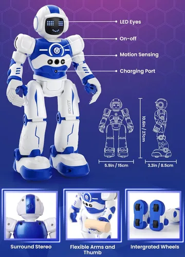Vista 2 de Juguetes robot para niños, control remoto programable, inteligente, para caminar, bailar, robot con gesto y detección para niños de 4, 5, 6, 7, 8