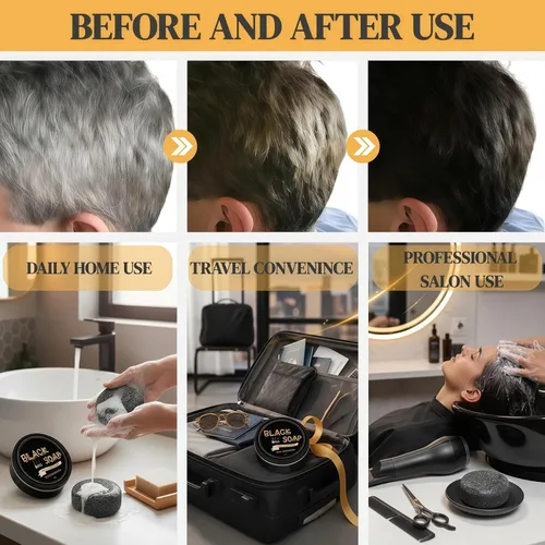 Vista 8 de 2 barras inversas de cabello gris, jabones de champú natural para oscurecer el cabello, jabón negro para cobertura de cabello gris, limpieza