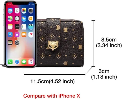 Vista 3 de FOXLOVER Carteras plegables de moda para mujer, monederos de mano para mujer con bolsillo con cremallera, caja de regalo para tarjetas de crédito