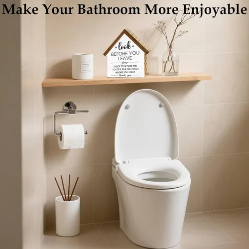 Vista 4 de Decoración rústica de baño, letrero de bloque de madera con forma de casa de campo con forma de ayuda a mantener el lavabo del inodoro, decoración