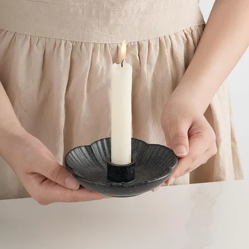 Vista 5 de Soporte de candelabro de cerámica, portavelas para velas cilíndricas, incienso, Palo Santo, velas para Halloween, Navidad, bodas, fiestas, Negro