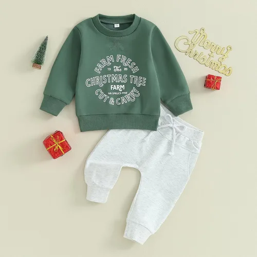 Vista 2 de Lesimsam Conjunto de 2 piezas de sudadera de manga larga con cuello redondo y pantalones deportivos para bebé niño