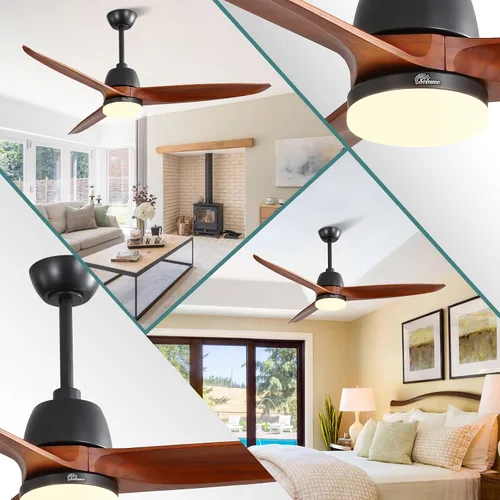Vista 6 de Sofucor - Ventilador de techo de madera con luces y control remoto, de 56 pulgadas, con luz LED regulable, 3 aspas reversibles de madera maciza