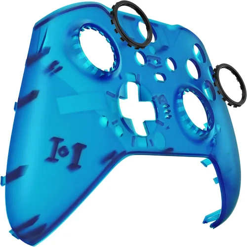 Vista 7 de eXtremeRate Cubierta de repuesto azul transparente para Xbox One Elite Controller Series 2 (modelo 1797), carcasa frontal personalizada y anillos