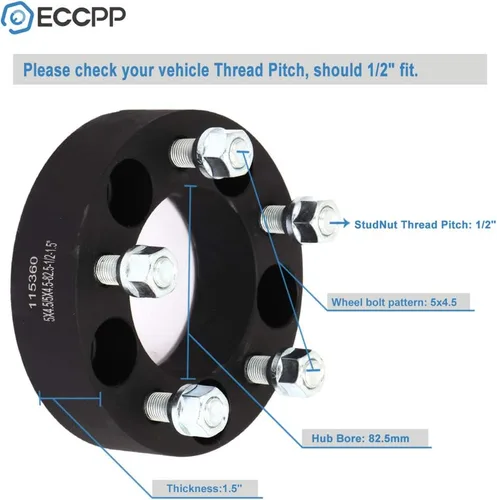 Vista 2 de ECCPP espaciadores de ruedas negros de 1.5" para tornillos 5x4.5 para Jeep (4 unidades), 71003