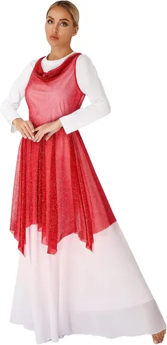 Vista 7 de Women Worship Praise Dance Tunic Glittery See-Through Lyrical Dance Dress Negro