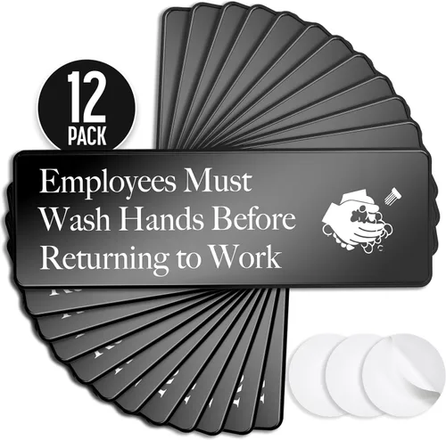 Vista 12 de Cartel de "Employees Must Wash Hands", paquete de 3, 3 x 9 pulgadas, perfecto para paredes, puertas o fregaderos en servicio de alimentos, baños
