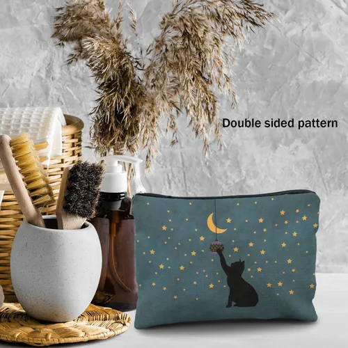 Vista 3 de Bolsa de maquillaje de gatos, regalos para amantes de los gatos para mujeres, regalos de gatos, bolsa de cosméticos para gatos, regalos de gatos