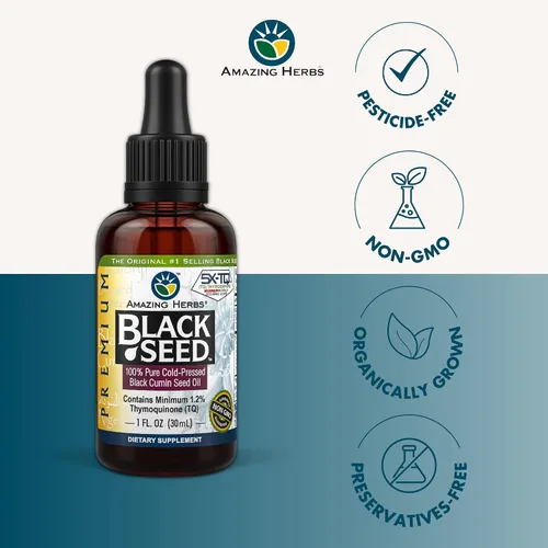 Vista 3 de Amazing Herbs Aceite Premium de Semilla Negra - Sin Gluten, Sin OMG, Prensado en Frío Nigella Sativa Ayuda a la Salud Digestiva, Apoyo Inmunológico