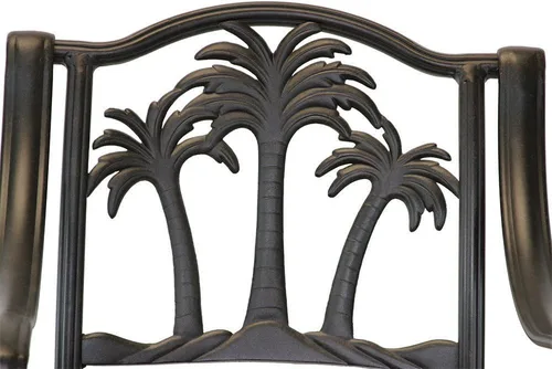 Vista 2 de Palm Tree - Juego de 4 taburetes giratorios para patio al aire libre, 30 pulgadas de alto, aluminio fundido de bronce oscuro, cojines de nogal