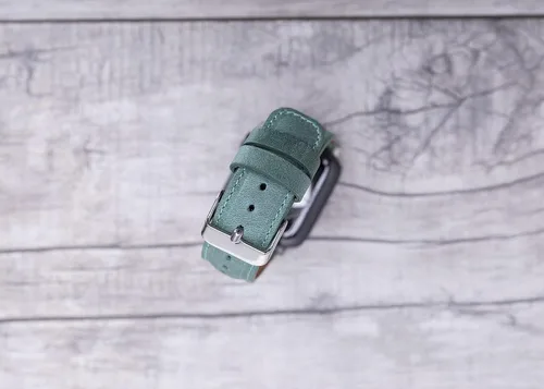 Vista 6 de Correa de cuero genuino verde mar para Apple Watch