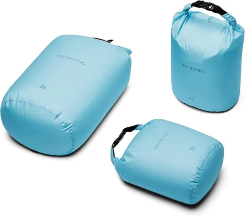 Vista 18 de Bee Nesting Juego de bolsas secas ultraligeras para mochileros, saco seco impermeable para camping, senderismo, motocicleta, saco de cosas ligeras