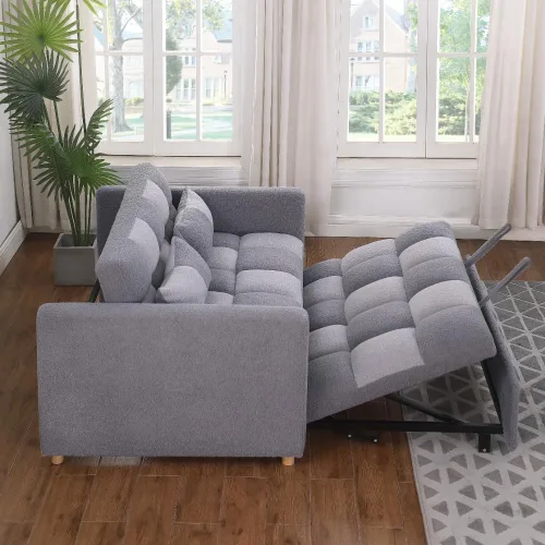 Vista 7 de Sofá cama biplaza, sofá cama convertible 3 en 1, sofá cama extraíble con respaldo ajustable, sillón multifuncional con tela de peluche para sala