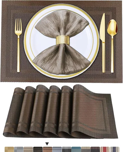 Vista 10 de BETEAM Juego de 4 manteles individuales de vinilo tejido para mesa de comedor, lavables, lavables, manteles individuales de cocina, duraderos