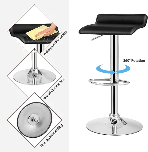 Vista 6 de Casart Juego de 2 taburetes de bar, taburetes de bar giratorios ajustables de piel sintética con reposapiés, base cromada, sillas de bar modernas