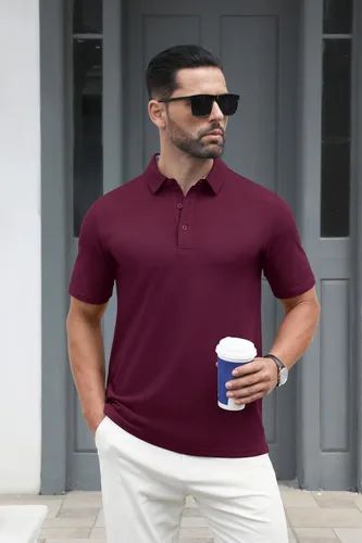 Vista 2 de MAGCOMSEN Camisas polo de manga corta para hombre, de algodón, piqué de 3 botones, ajuste clásico, informal, camisetas de golf
