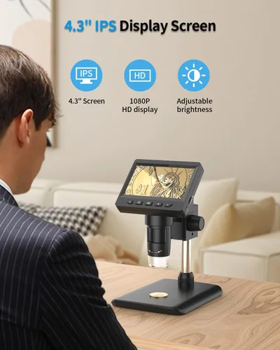 Vista 7 de AOPICK Microscopio digital, microscopio de monedas con brillo ajustable de luz, pantalla LCD HD de 4.3 pulgadas, zoom 1000X, vista de PC, compatible