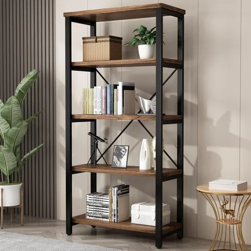 Vista 8 de AY-AOYUAN Librerías industriales de madera maciza de 3 niveles, estantería abierta Etagere con marco de metal, organizador de almacenamiento