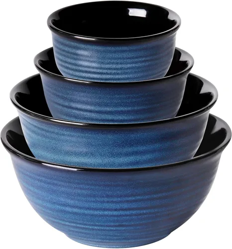 Vista 10 de Hasense - Juego de 6 tazones de cereales, 20 onzas, juego de tazones de sopa de cerámica para cocina, apto para cereales, sopa, arroz, pasta, Azul