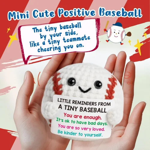 Vista 4 de Regalo de béisbol de ganchillo positivo de Pascua, regalos de béisbol hechos a mano para hombres, mujeres, hijo, hija, regalo de apoyo inspirador