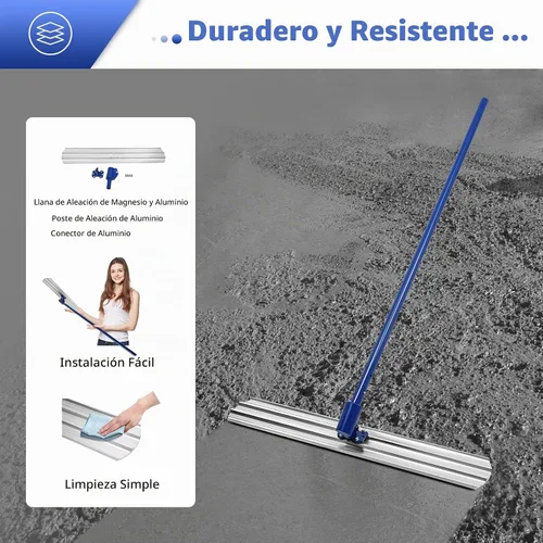 Vista 2 de Bull Float - Flotador de hormigón de 48 x 8 pulgadas, herramienta de flotador de hormigón de resorte de extremo redondo, herramienta de flotación