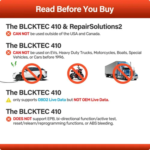 Vista 6 de BLCKTEC 410 Escáner Bluetooth OBD2 para iPhone y Android, sin cuota de suscripción, lector de código de coche OBDII, diagnostica la luz