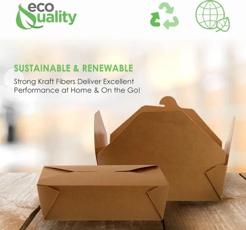 Vista 4 de EcoQuality (400) - Contenedores de comida para llevar de 66 onzas, cajas de papel kraft marrón para llevar al microondas, resistentes a fugas