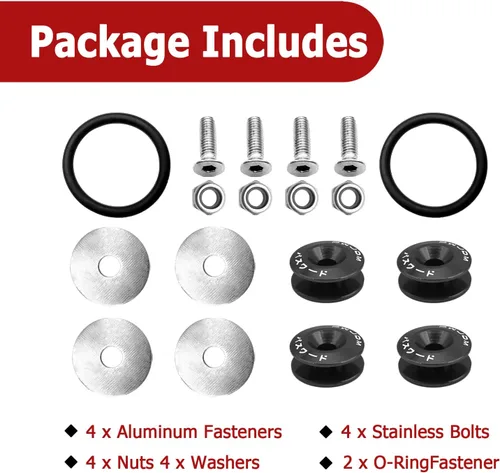 Vista 3 de Kit universal de cierre de liberación rápida para maletero de parachoques Billet, de liberación rápida para parachoques delantero y trasero, Negro