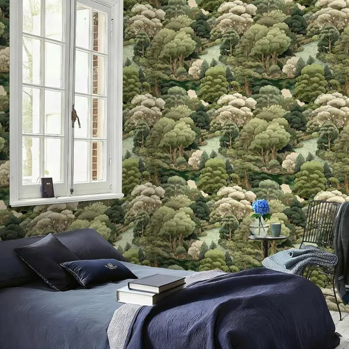 Vista 7 de Papel Tapiz de Bosque Vintage Despegar y Pegar Removible Naturaleza Botánico Árbol Río 17.7" x 118.11" Papel de Pared Acuarela Autoadhesivo Papel