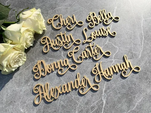 Vista 2 de Tarjetas de lugar de boda Tarjetas de nombre de lugar personalizadas Tarjeta de lugar de cena personalizada Tarjeta de acompañante de madera