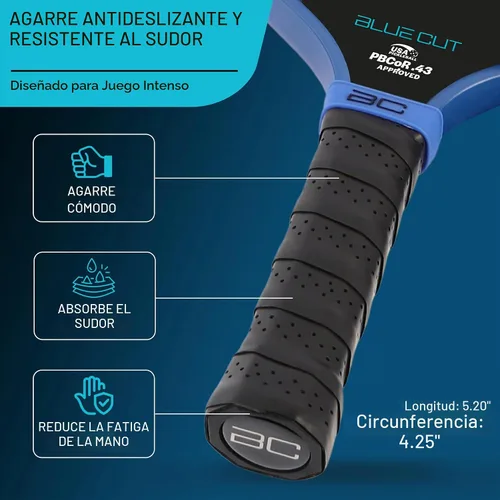 Vista 4 de Blue Cut Pickleball Paddle – USAPA Approved Pickleball Paddles Racket with T700 Carbon Fiber, 16mm Honeycomb Core, Spin Surface, Pro Power Speed &