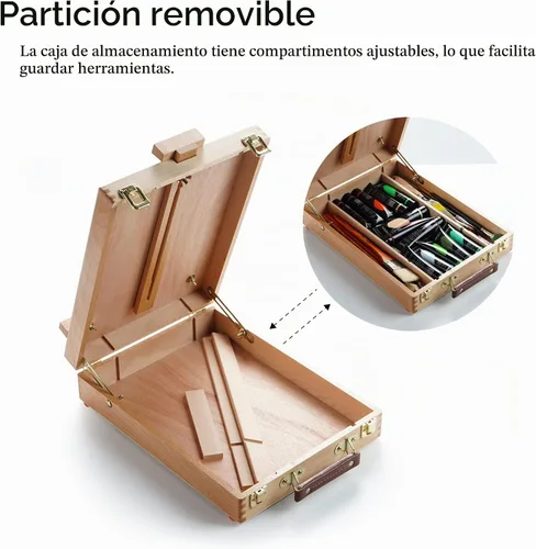 Vista 5 de ARTIFY Caballete de mesa ajustable de haya para pintar, caballete de caja de bocetos de madera, caballete de artista de escritorio para dibujar