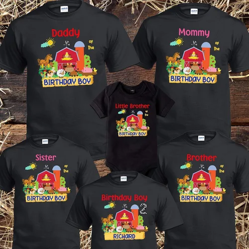 Vista 5 de Farm Birthday T-Shirts Farm Family Shirts Animals Birthday party Matching Family Cow Tractor Chicken Pig Dog Farm Birthday Shirts Custom Personalized