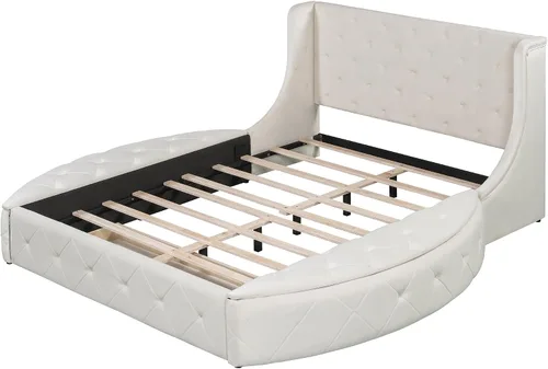 Vista 7 de Base de cama de almacenamiento tamaño Queen de terciopelo, cama de plataforma tapizada de lujo con cabecera con respaldo de alas y 1 cajón grande