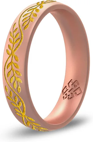 Vista 12 de Knot Theory Anillo de silicona de filigrana y hoja de laurel con incrustaciones de oro, anillo de boda de silicona grabado, para actividades