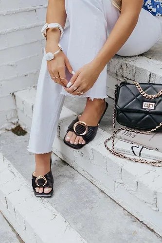 Vista 3 de Sandalias de tacón bajo para mujer, tacones cuadrados, sandalias elegantes y gruesas para fiesta, zapatos casuales