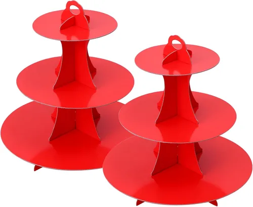 Vista 20 de Soleebee Soporte redondo de 3 niveles para cupcakes, torre de cartón para cupcakes, torre de soporte para pasteles de postre para decoración