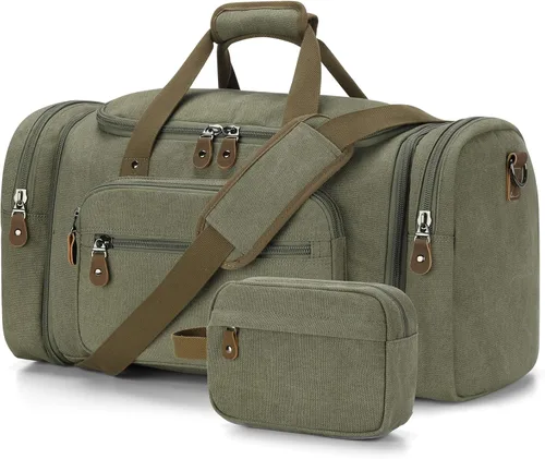 Vista 16 de Gonex Canvas Duffle Bag, Expandable 50L Travel Overnight Weekender Bag Verde militar