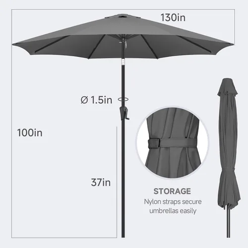 Vista 5 de FLAME&SHADE Sombrilla de patio de 11 pies, sombrilla de mesa para exteriores con botón de inclinación y manivela, protección UV, 8 varillas