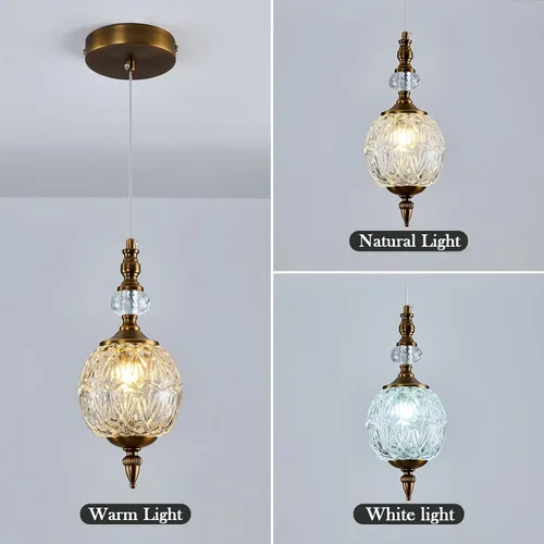 Vista 4 de Piepooye Paquete de 2 mini lámparas colgantes de cristal dorado vintage