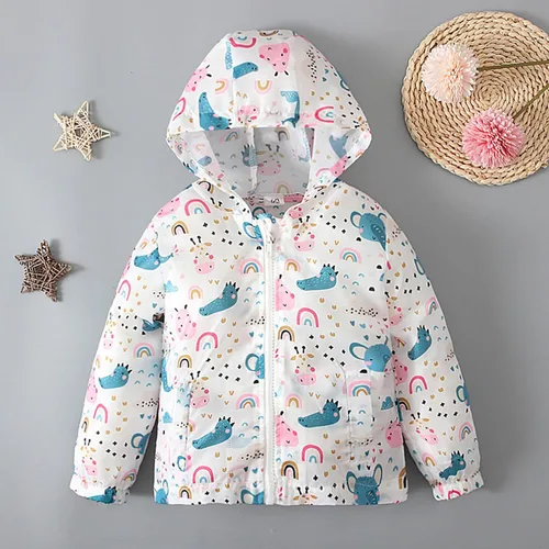 Vista 2 de Toddler Kids Boys Girls Hood Coat Cute Pattern Print Zipper Jacket Cardigan Long Sleeve Windproof Hoodie Outwear