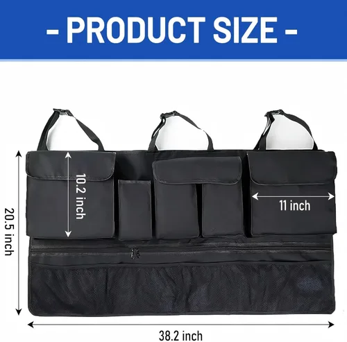 Vista 2 de Organizador universal para maletero de automóvil, organizador de asiento trasero de gran capacidad (40 x 20 pulgadas) con 10 bolsillos, bolsa