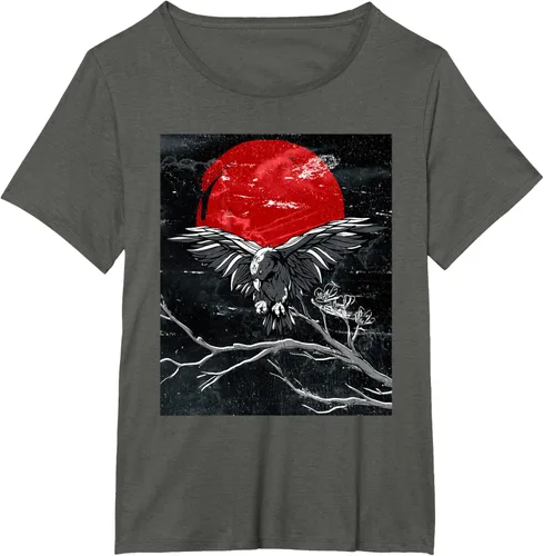 Vista 86 de Red Moon Raven - Camiseta japonesa de cuervo negro, Negro, S