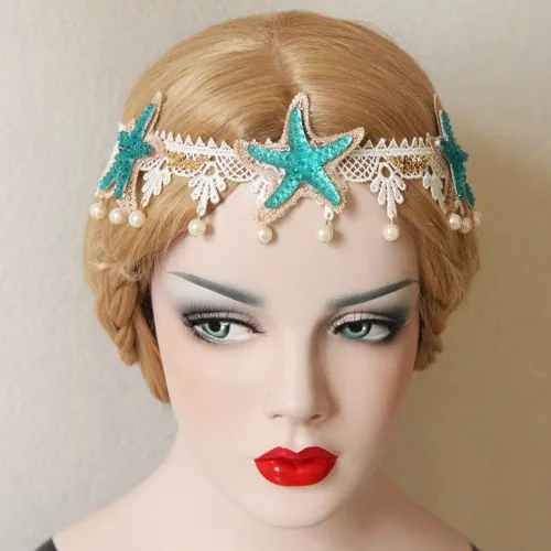 Vista 2 de Bodermincer Diadema de sirena, estrella de mar y estrella de mar, accesorios para el cabello, disfraz de sirena, horquilla de medusa, diadema