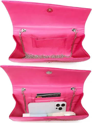 Vista 5 de Dasein Bolso de noche de satén con diamantes de imitación para mujer, bolso brillante con purpurina brillante para fiesta, boda, cóctel, baile
