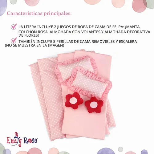 Vista 7 de Emily Rose Litera para muñecas de 18 pulgadas con ropa de cama floral y escalera, 2 camas individuales apilables, se adapta a muñecas American Girl