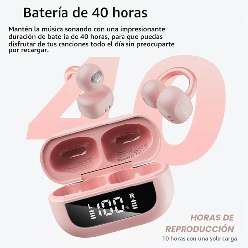 Vista 6 de TOZO OpenEarRing - Auriculares inalámbricos con clip abierto de 40 horas con Bluetooth 5.4 con diseño de pantalla digital inteligente, aptos