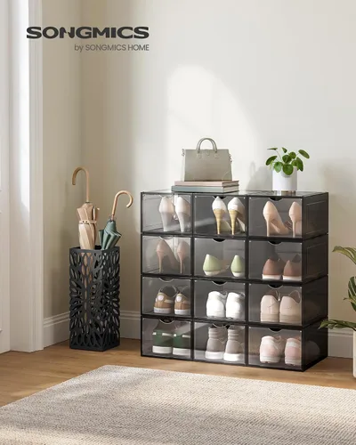 Vista 2 de SONGMICS Cajas de zapatos, organizadores de zapatos transparentes, juego de 6, almacenamiento de zapatos de plástico con puerta transparente, fácil