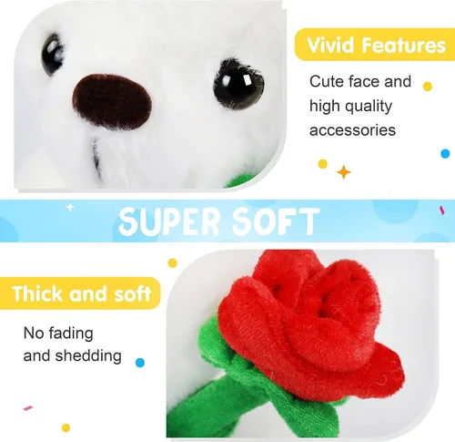 Vista 4 de Houwsbaby Oso de peluche brillante con oso blanco y rosa, juguete de peluche suave con luces LED de noche, cumpleaños, Navidad, para niños pequeños
