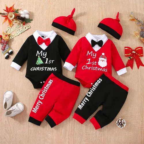 Vista 5 de VINUOKER Infant Baby Gentleman Clothes Set First Christmas Outfit Xmas Santa Baby Jumpsuit Romper 3pc Cotton Outfit Set